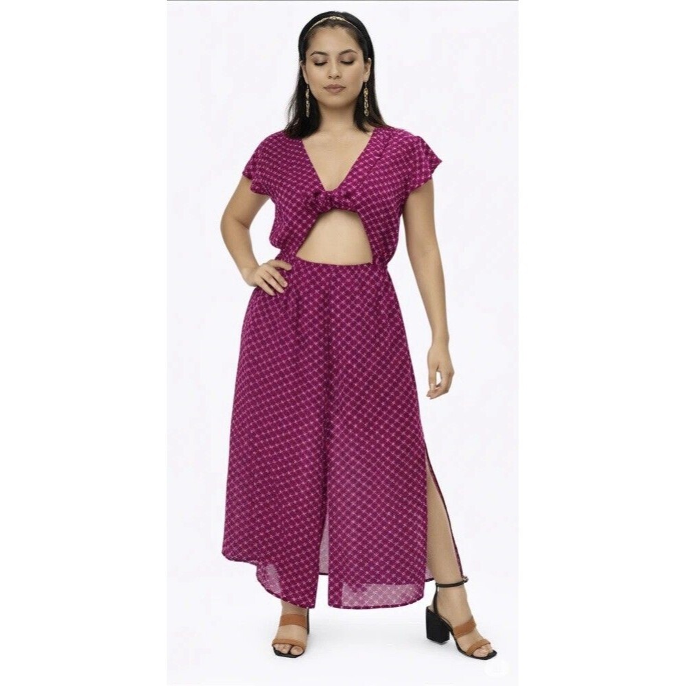 RAGA Through The Field  Size Medium Floral Jumpsuit Smocked Wide Leg NWT